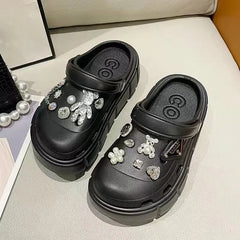 Showlu Fashion Store 0 02-black / 36-37(foot 230mm) 2023 New Fashion Charms Clogs Thick Sole Outdoor Women Slippers High Quality Summer Beach Sandals For Girls