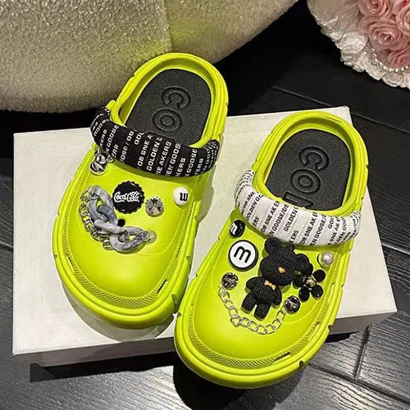 Showlu Fashion Store 0 01-green / 36-37(foot 230mm) 2023 New Fashion Charms Clogs Thick Sole Outdoor Women Slippers High Quality Summer Beach Sandals For Girls