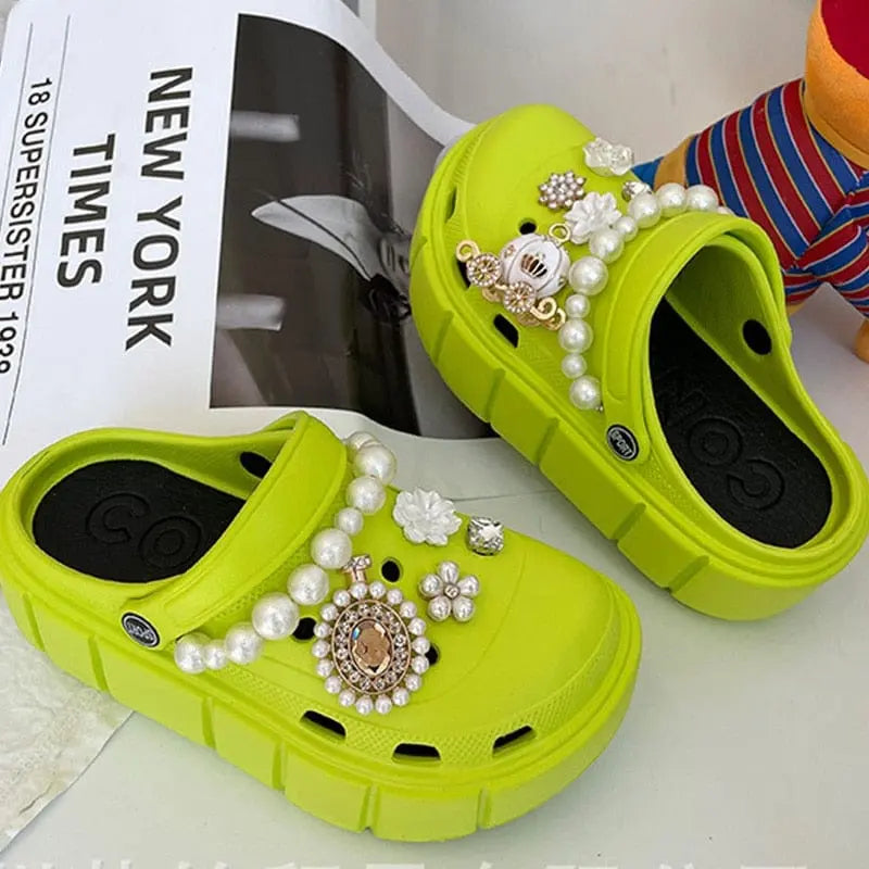 Showlu Fashion Store 0 05-green / 36-37(foot 230mm) 2023 New Fashion Charms Clogs Thick Sole Outdoor Women Slippers High Quality Summer Beach Sandals For Girls