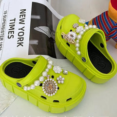 Showlu Fashion Store 0 05-green / 36-37(foot 230mm) 2023 New Fashion Charms Clogs Thick Sole Outdoor Women Slippers High Quality Summer Beach Sandals For Girls