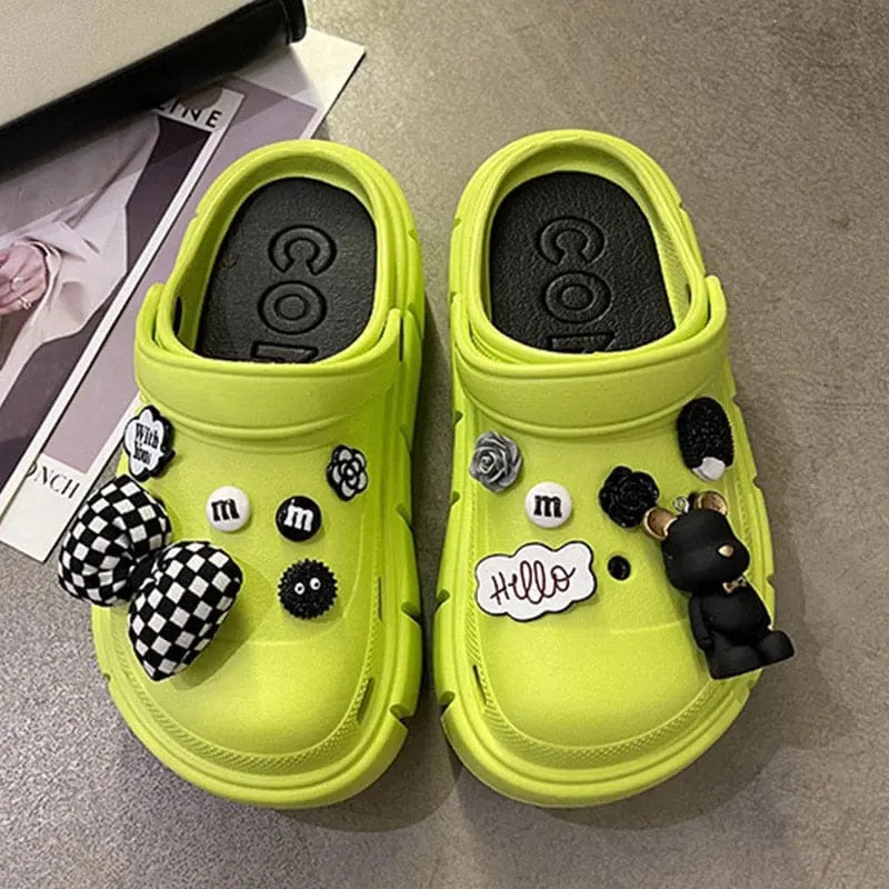 Showlu Fashion Store 0 08-green / 36-37(foot 230mm) 2023 New Fashion Charms Clogs Thick Sole Outdoor Women Slippers High Quality Summer Beach Sandals For Girls