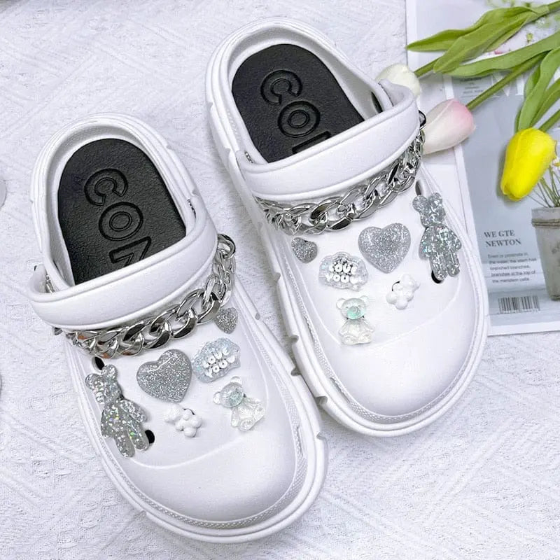 Showlu Fashion Store 0 09-white / 36-37(foot 230mm) 2023 New Fashion Charms Clogs Thick Sole Outdoor Women Slippers High Quality Summer Beach Sandals For Girls