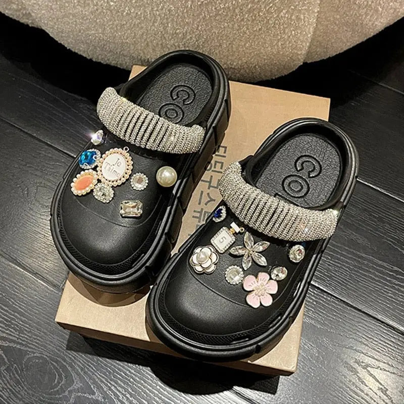 Showlu Fashion Store 0 07black / 36-37(foot 230mm) 2023 New Fashion Charms Clogs Thick Sole Outdoor Women Slippers High Quality Summer Beach Sandals For Girls