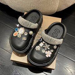 Showlu Fashion Store 0 07black / 36-37(foot 230mm) 2023 New Fashion Charms Clogs Thick Sole Outdoor Women Slippers High Quality Summer Beach Sandals For Girls