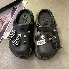 Showlu Fashion Store 0 08-black / 36-37(foot 230mm) 2023 New Fashion Charms Clogs Thick Sole Outdoor Women Slippers High Quality Summer Beach Sandals For Girls