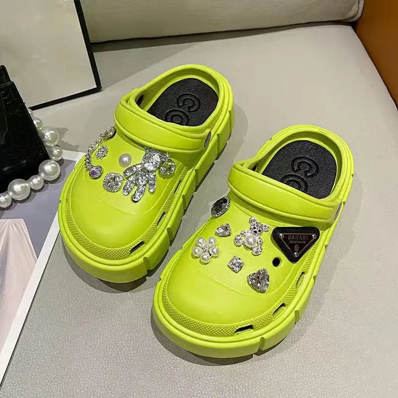 Showlu Fashion Store 0 02-green / 36-37(foot 230mm) 2023 New Fashion Charms Clogs Thick Sole Outdoor Women Slippers High Quality Summer Beach Sandals For Girls