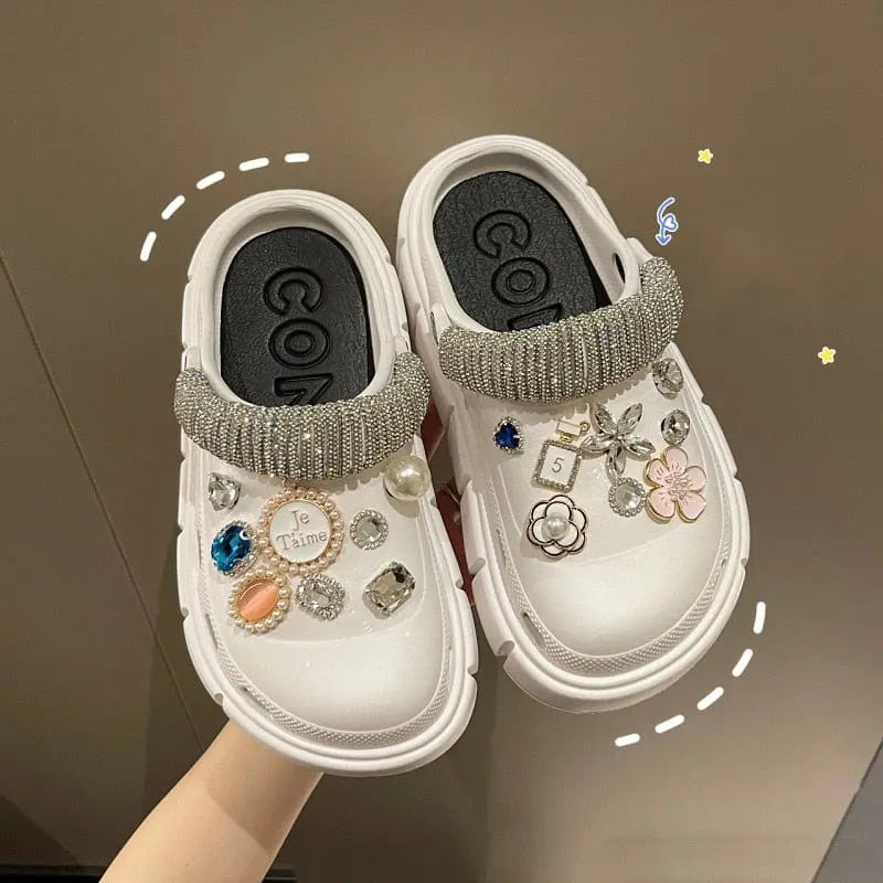 Showlu Fashion Store 0 07white / 36-37(foot 230mm) 2023 New Fashion Charms Clogs Thick Sole Outdoor Women Slippers High Quality Summer Beach Sandals For Girls