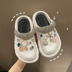 Showlu Fashion Store 0 07white / 36-37(foot 230mm) 2023 New Fashion Charms Clogs Thick Sole Outdoor Women Slippers High Quality Summer Beach Sandals For Girls