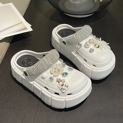 Showlu Fashion Store 0 06white / 36-37(foot 230mm) 2023 New Fashion Charms Clogs Thick Sole Outdoor Women Slippers High Quality Summer Beach Sandals For Girls