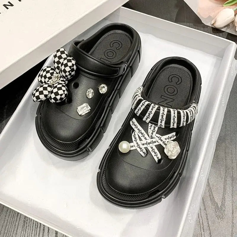 Showlu Fashion Store 0 03-black / 36-37(foot 230mm) 2023 New Fashion Charms Clogs Thick Sole Outdoor Women Slippers High Quality Summer Beach Sandals For Girls