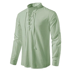 2023 New Men's Casual Blouse Cotton Linen Shirt Tops Long Sleeve Tee Shirt Spring Autumn Slanted Placket Vintage Yoga Shirts - SHOWLU FASHION STORE