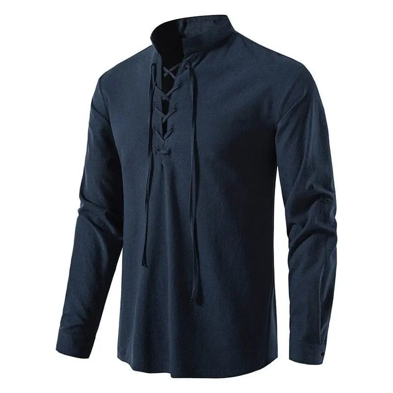 2023 New Men's Casual Blouse Cotton Linen Shirt Tops Long Sleeve Tee Shirt Spring Autumn Slanted Placket Vintage Yoga Shirts - SHOWLU FASHION STORE