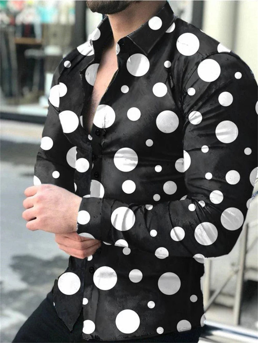 2023 High - quality fashionable men's shirt button shirt casual designer printed long - sleeved shirt men's lapel men's white shirt - SHOWLU FASHION STORE