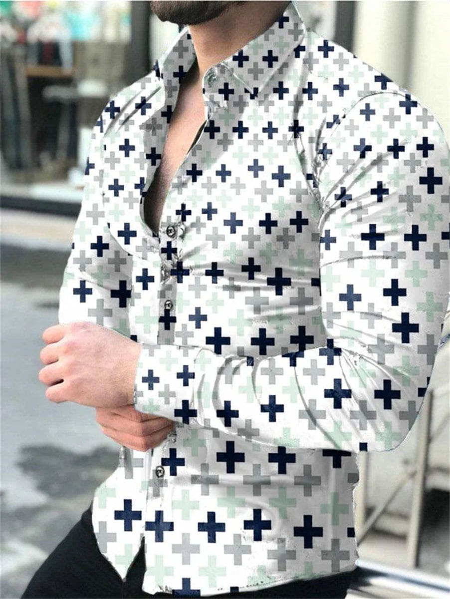 2023 High - quality fashionable men's shirt button shirt casual designer printed long - sleeved shirt men's lapel men's white shirt - SHOWLU FASHION STORE