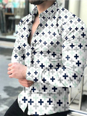 2023 High - quality fashionable men's shirt button shirt casual designer printed long - sleeved shirt men's lapel men's white shirt - SHOWLU FASHION STORE