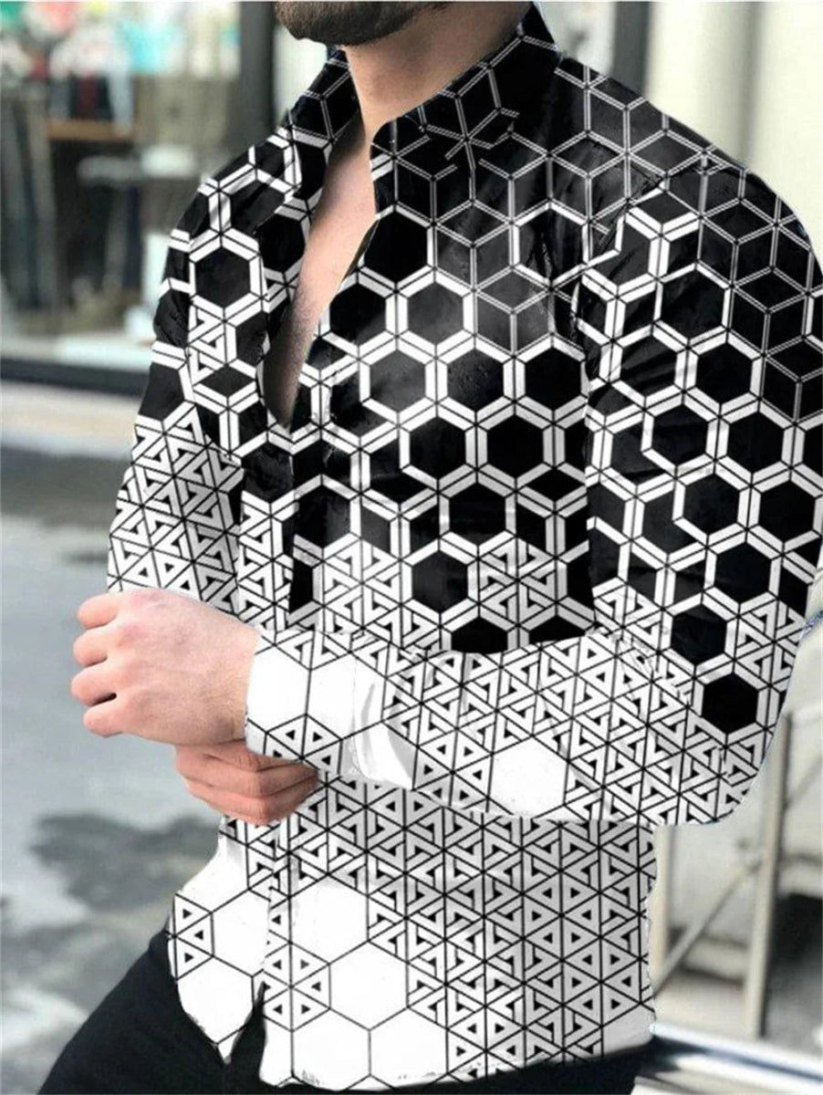 2023 High - quality fashionable men's shirt button shirt casual designer printed long - sleeved shirt men's lapel men's white shirt - SHOWLU FASHION STORE