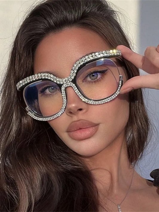 2023 Ins Rainbow Crystal Frame Fashion Retro Round Anti - Blu - Ray Female Glasses Vintage Oversized Frame Eye Glasses Accessories - SHOWLU FASHION STORE