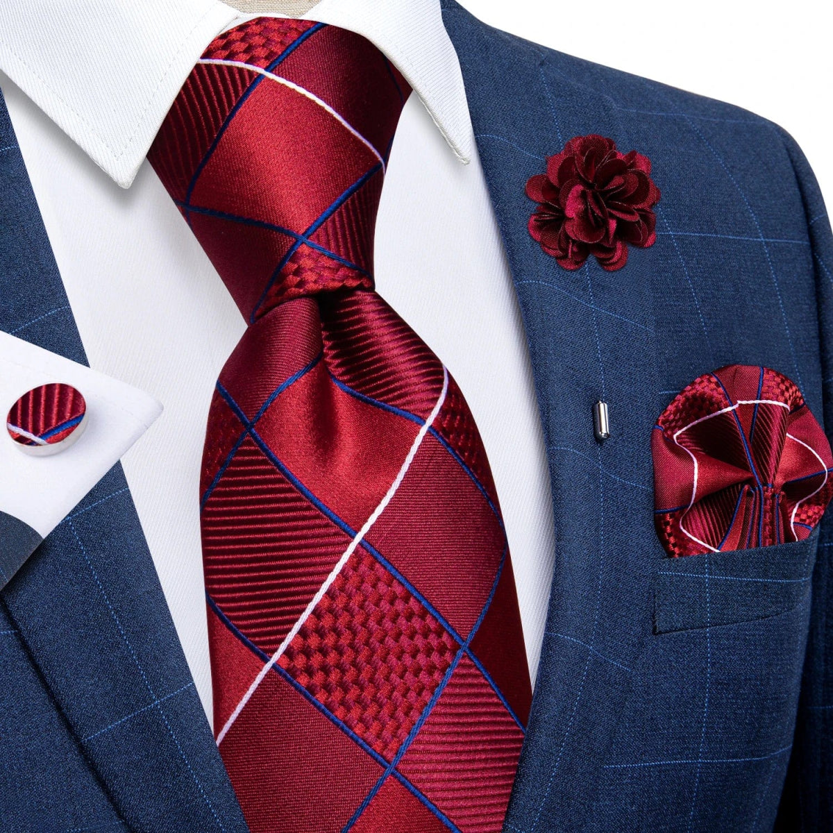 2023 New Classic Yellow Striped Plaid Silk Ties For Men Handkerchief Cufflinks Brooch Pin Wedding Accessories Men Gift Dropship - SHOWLU FASHION STORE