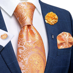 2023 New Classic Yellow Striped Plaid Silk Ties For Men Handkerchief Cufflinks Brooch Pin Wedding Accessories Men Gift Dropship - SHOWLU FASHION STORE
