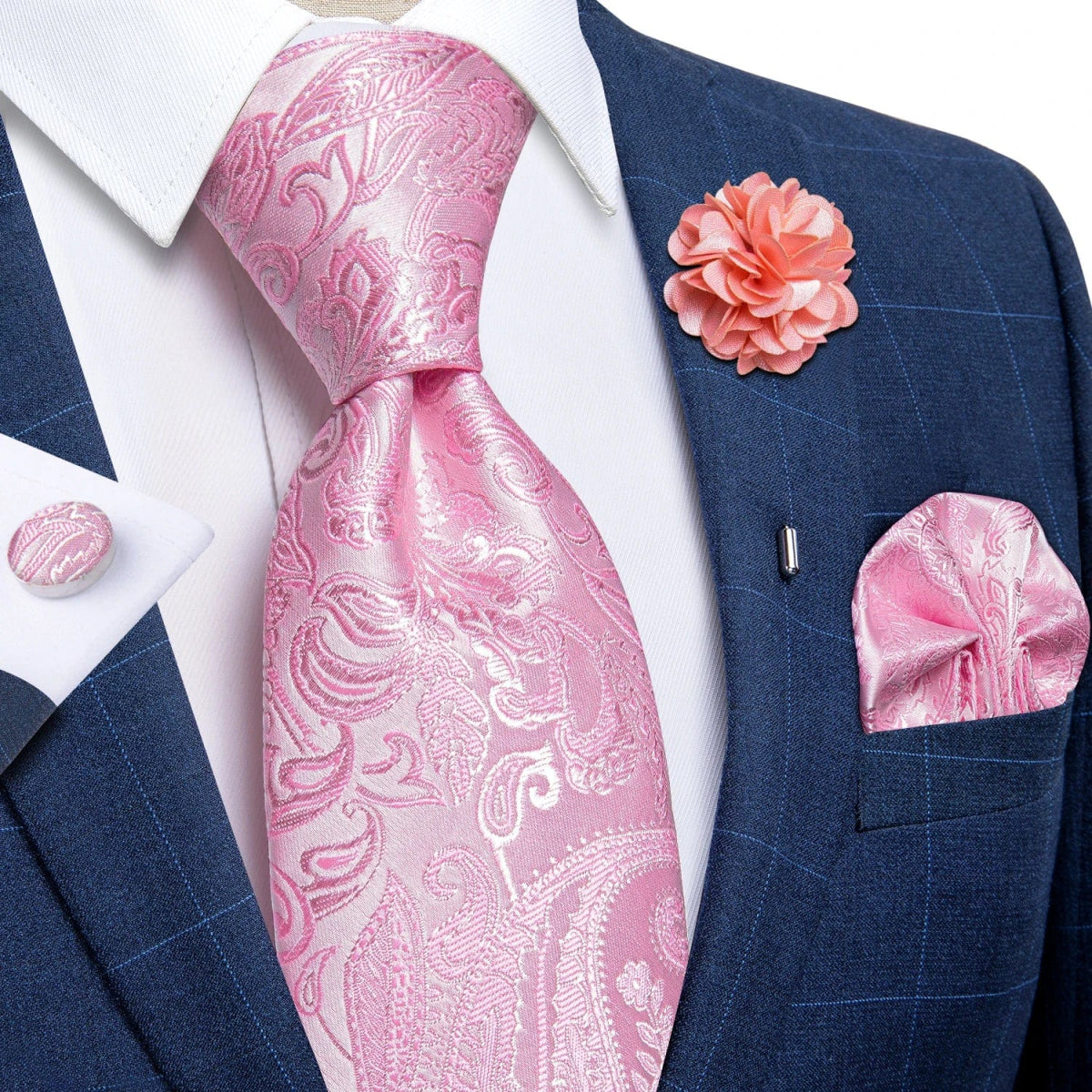 2023 New Classic Yellow Striped Plaid Silk Ties For Men Handkerchief Cufflinks Brooch Pin Wedding Accessories Men Gift Dropship - SHOWLU FASHION STORE