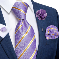 2023 New Classic Yellow Striped Plaid Silk Ties For Men Handkerchief Cufflinks Brooch Pin Wedding Accessories Men Gift Dropship - SHOWLU FASHION STORE