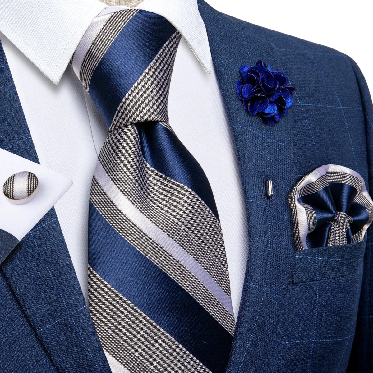 2023 New Classic Yellow Striped Plaid Silk Ties For Men Handkerchief Cufflinks Brooch Pin Wedding Accessories Men Gift Dropship - SHOWLU FASHION STORE