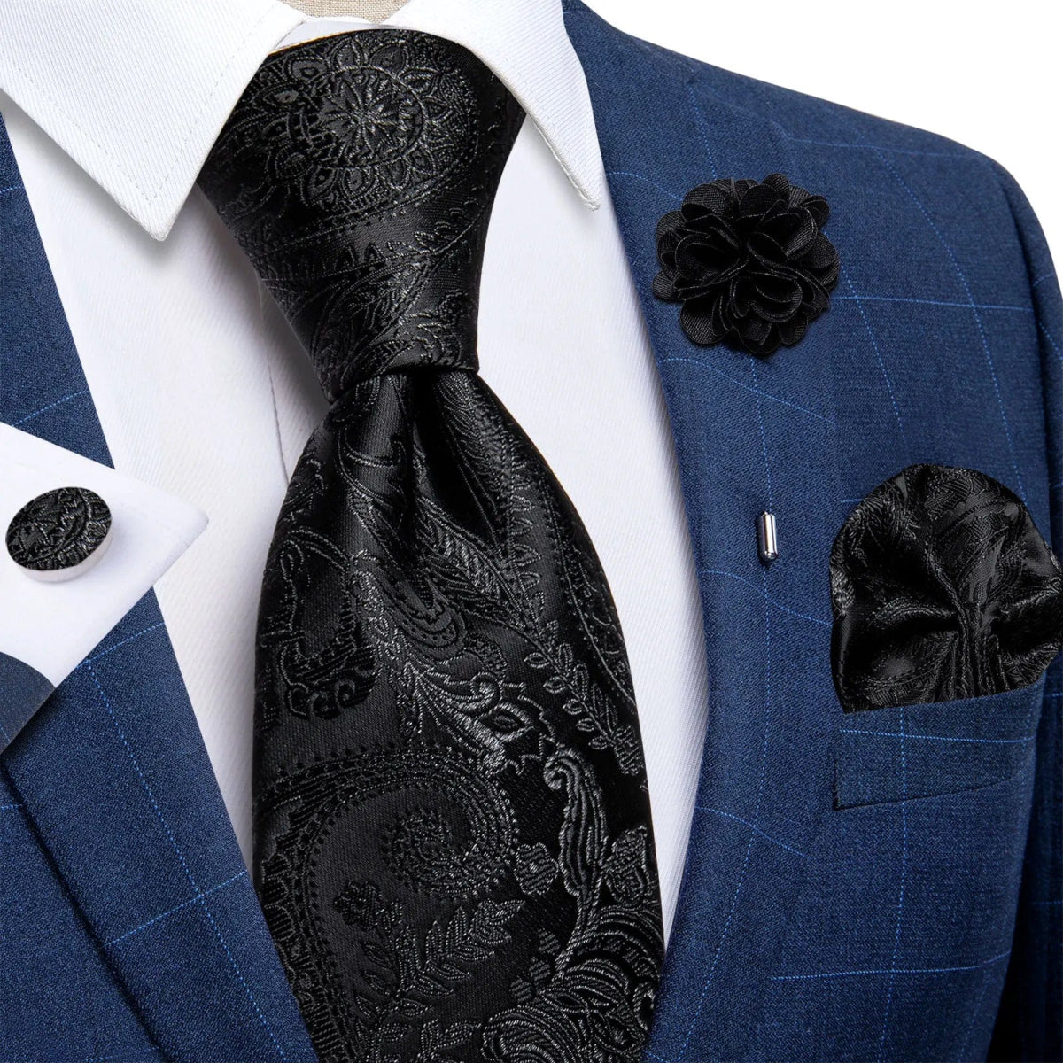 2023 New Classic Yellow Striped Plaid Silk Ties For Men Handkerchief Cufflinks Brooch Pin Wedding Accessories Men Gift Dropship - SHOWLU FASHION STORE
