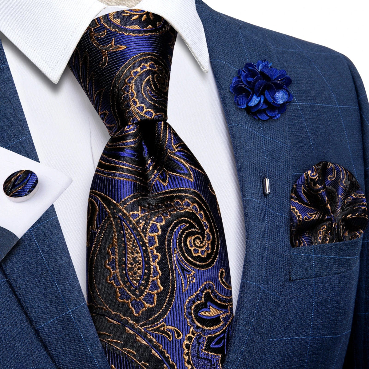 2023 New Classic Yellow Striped Plaid Silk Ties For Men Handkerchief Cufflinks Brooch Pin Wedding Accessories Men Gift Dropship - SHOWLU FASHION STORE