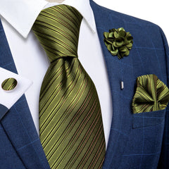 2023 New Classic Yellow Striped Plaid Silk Ties For Men Handkerchief Cufflinks Brooch Pin Wedding Accessories Men Gift Dropship - SHOWLU FASHION STORE