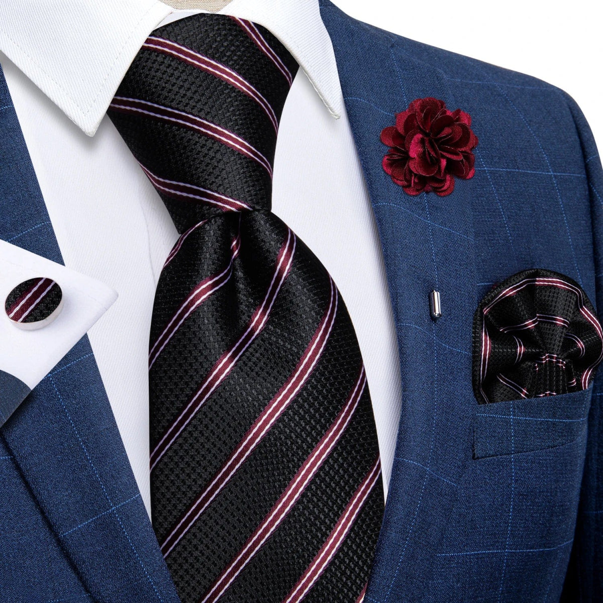 2023 New Classic Yellow Striped Plaid Silk Ties For Men Handkerchief Cufflinks Brooch Pin Wedding Accessories Men Gift Dropship - SHOWLU FASHION STORE