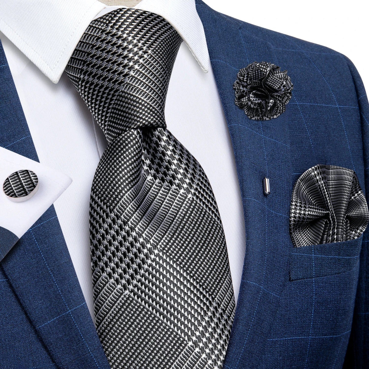 2023 New Classic Yellow Striped Plaid Silk Ties For Men Handkerchief Cufflinks Brooch Pin Wedding Accessories Men Gift Dropship - SHOWLU FASHION STORE