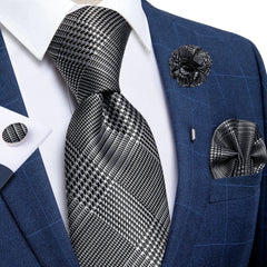 2023 New Classic Yellow Striped Plaid Silk Ties For Men Handkerchief Cufflinks Brooch Pin Wedding Accessories Men Gift Dropship - SHOWLU FASHION STORE