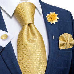 2023 New Classic Yellow Striped Plaid Silk Ties For Men Handkerchief Cufflinks Brooch Pin Wedding Accessories Men Gift Dropship - SHOWLU FASHION STORE