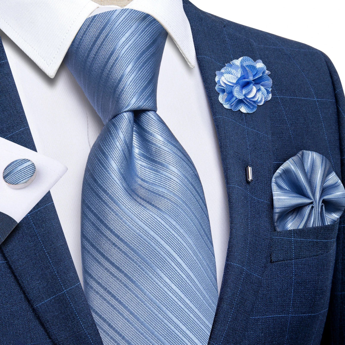 2023 New Classic Yellow Striped Plaid Silk Ties For Men Handkerchief Cufflinks Brooch Pin Wedding Accessories Men Gift Dropship - SHOWLU FASHION STORE