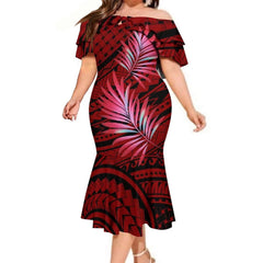 2023 New Custom Logo Big People Men Button Aloha Shirts And Women Mermaid Dress Hawaii Polynesian Personality Couple Suit - SHOWLU FASHION STORE