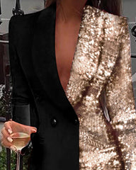 2024 Blazer Dress Women Elegant Mini Work Club Colorblock Sequin Long Sleeve Party Mini Party Club Vestidos Streetwear Dresses - SHOWLU FASHION STORE