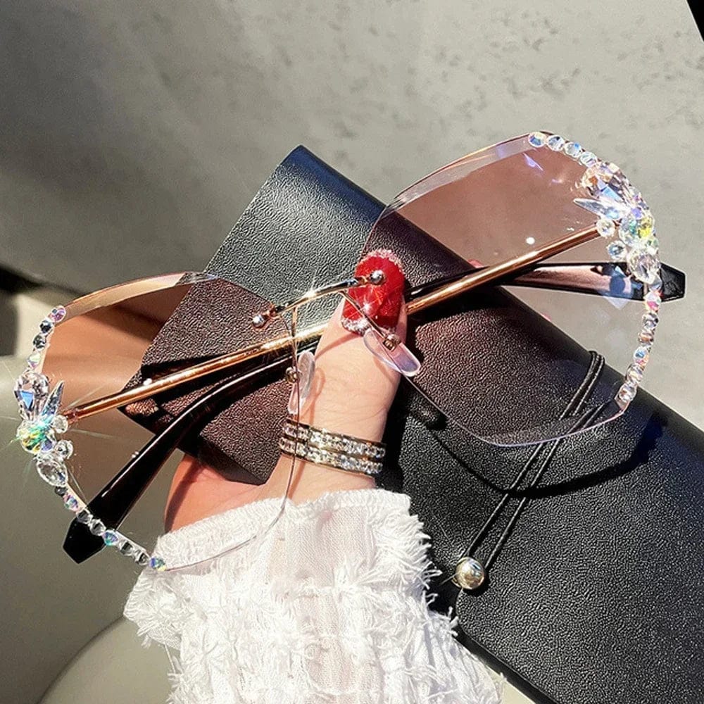 2024 Fashion Brand Design Vintage Rimless Rhinestone Sunglasses Women Men Retro Cutting Lens Gradient Sun Glasses Female UV400 - SHOWLU FASHION STORE