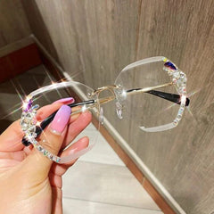 2024 Fashion Brand Design Vintage Rimless Rhinestone Sunglasses Women Men Retro Cutting Lens Gradient Sun Glasses Female UV400 - SHOWLU FASHION STORE