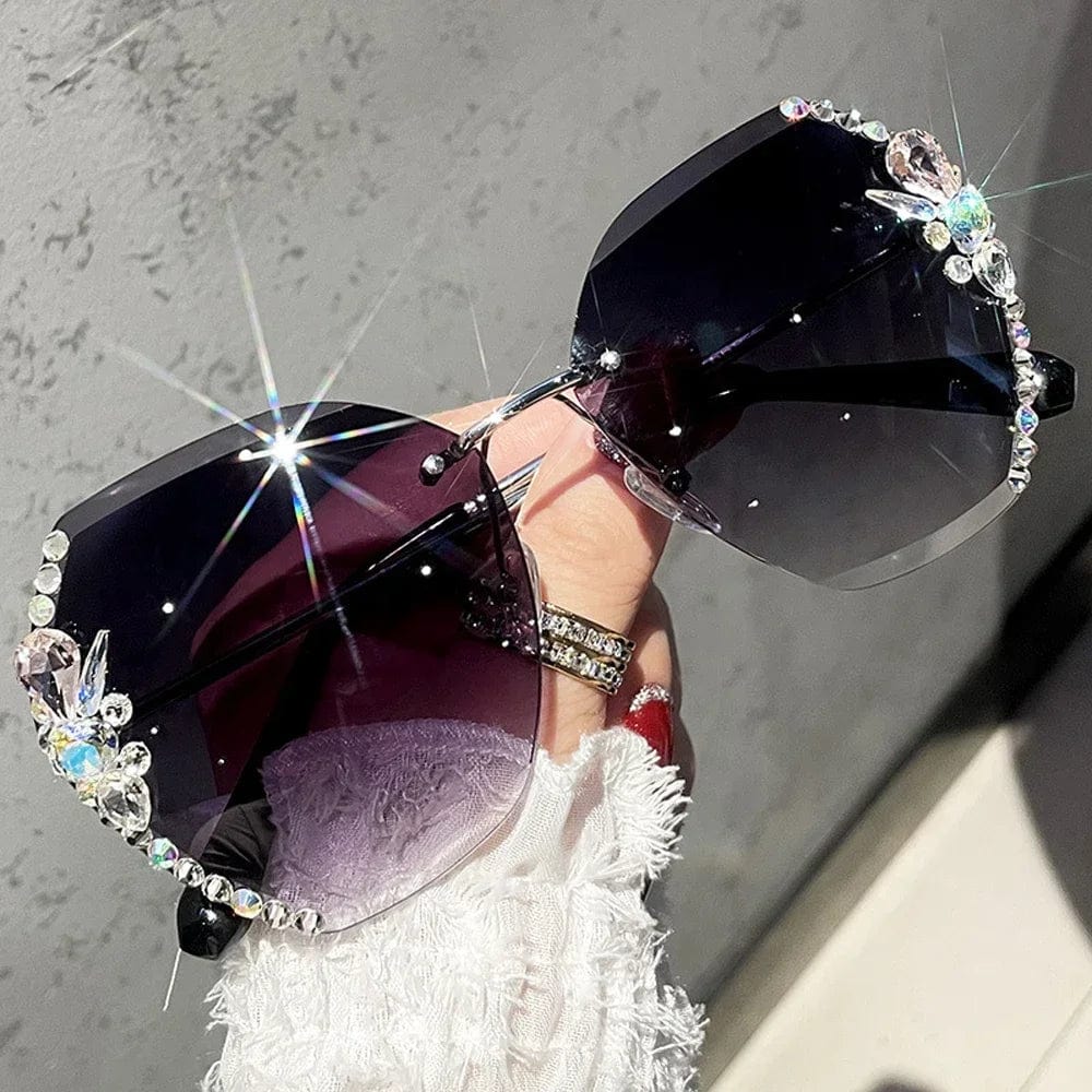 2024 Fashion Brand Design Vintage Rimless Rhinestone Sunglasses Women Men Retro Cutting Lens Gradient Sun Glasses Female UV400 - SHOWLU FASHION STORE