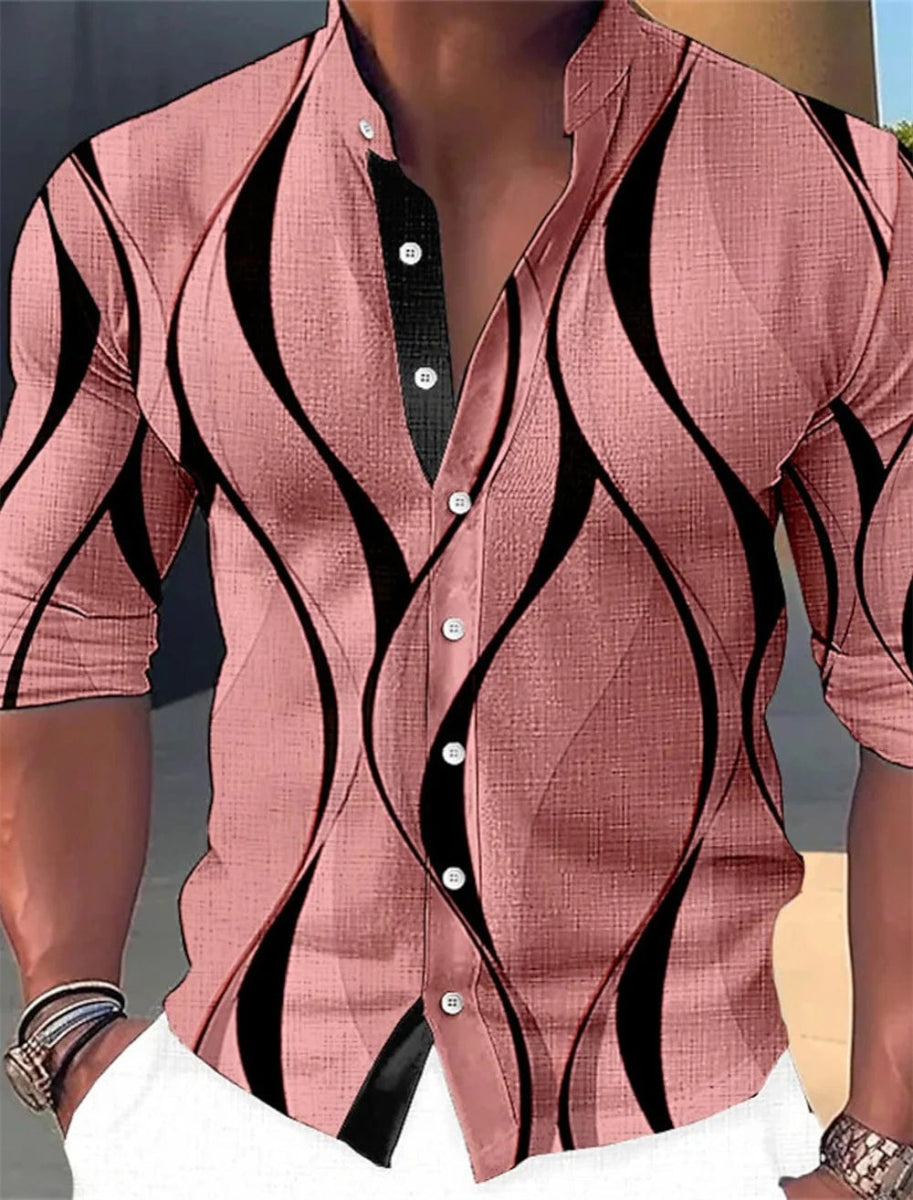 2024 New Men's Geometric Standing Neck Long sleeved Printed Clothing Outdoor Fashion Street Fashion Designer Casual Plus Size - SHOWLU FASHION STORE