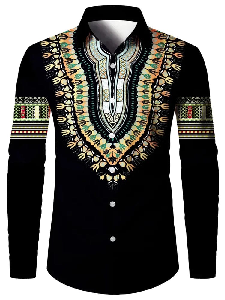 2024 New Men's Retro Fashion Classic Shirt Four Seasons Essential Casual Lapel Button Down Shirt Men's Ethnic Print Party Shirt - SHOWLU FASHION STORE