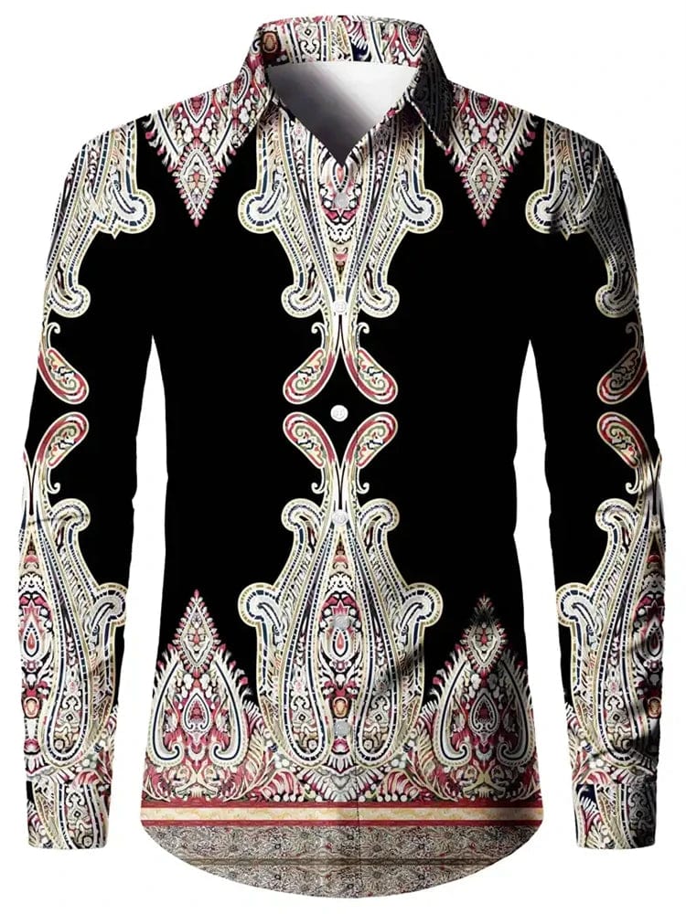 2024 New Men's Retro Fashion Classic Shirt Four Seasons Essential Casual Lapel Button Down Shirt Men's Ethnic Print Party Shirt - SHOWLU FASHION STORE