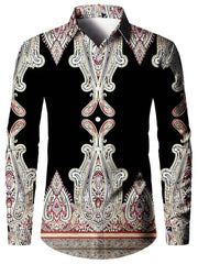 2024 New Men's Retro Fashion Classic Shirt Four Seasons Essential Casual Lapel Button Down Shirt Men's Ethnic Print Party Shirt - SHOWLU FASHION STORE