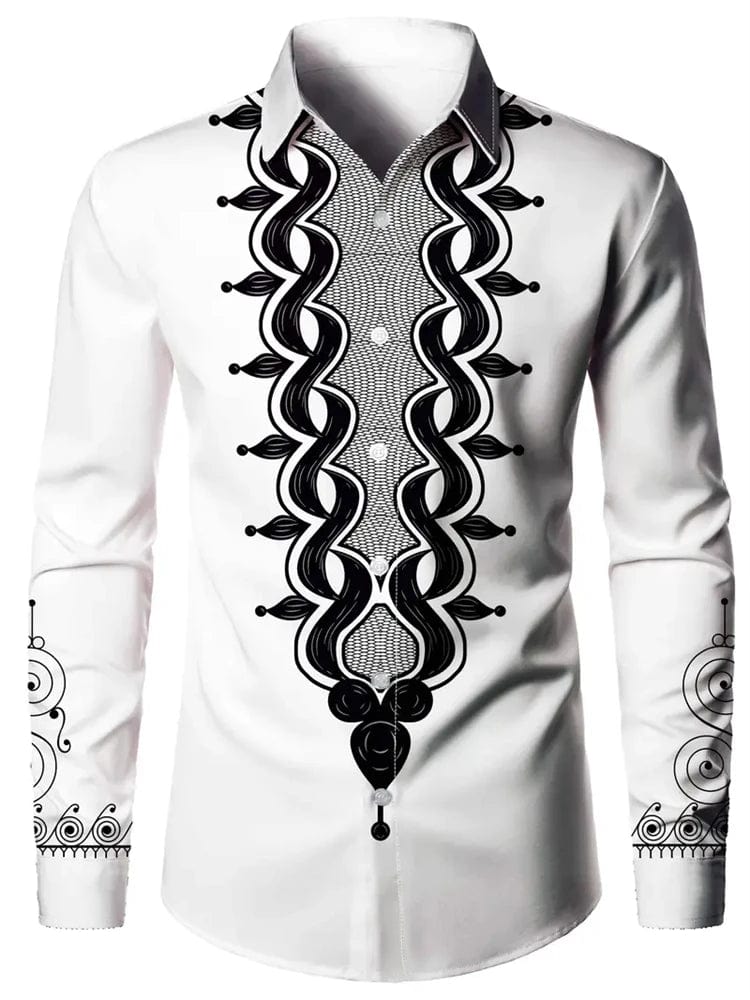 2024 New Men's Retro Fashion Classic Shirt Four Seasons Essential Casual Lapel Button Down Shirt Men's Ethnic Print Party Shirt - SHOWLU FASHION STORE