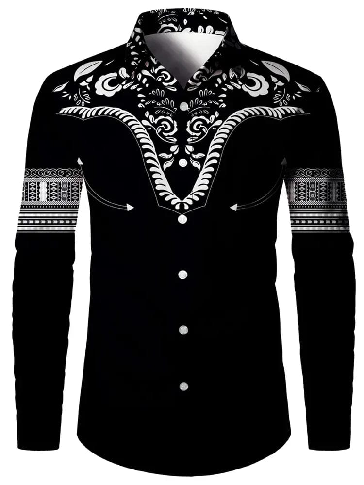 2024 New Men's Retro Fashion Classic Shirt Four Seasons Essential Casual Lapel Button Down Shirt Men's Ethnic Print Party Shirt - SHOWLU FASHION STORE