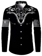 2024 New Men's Retro Fashion Classic Shirt Four Seasons Essential Casual Lapel Button Down Shirt Men's Ethnic Print Party Shirt - SHOWLU FASHION STORE