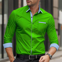 2024 New Men's Shirt Solid Color Splicing Printed Collar Shirt Fashion Business Casual Men's Long Sleeve Street Top 6XL - SHOWLU FASHION STORE