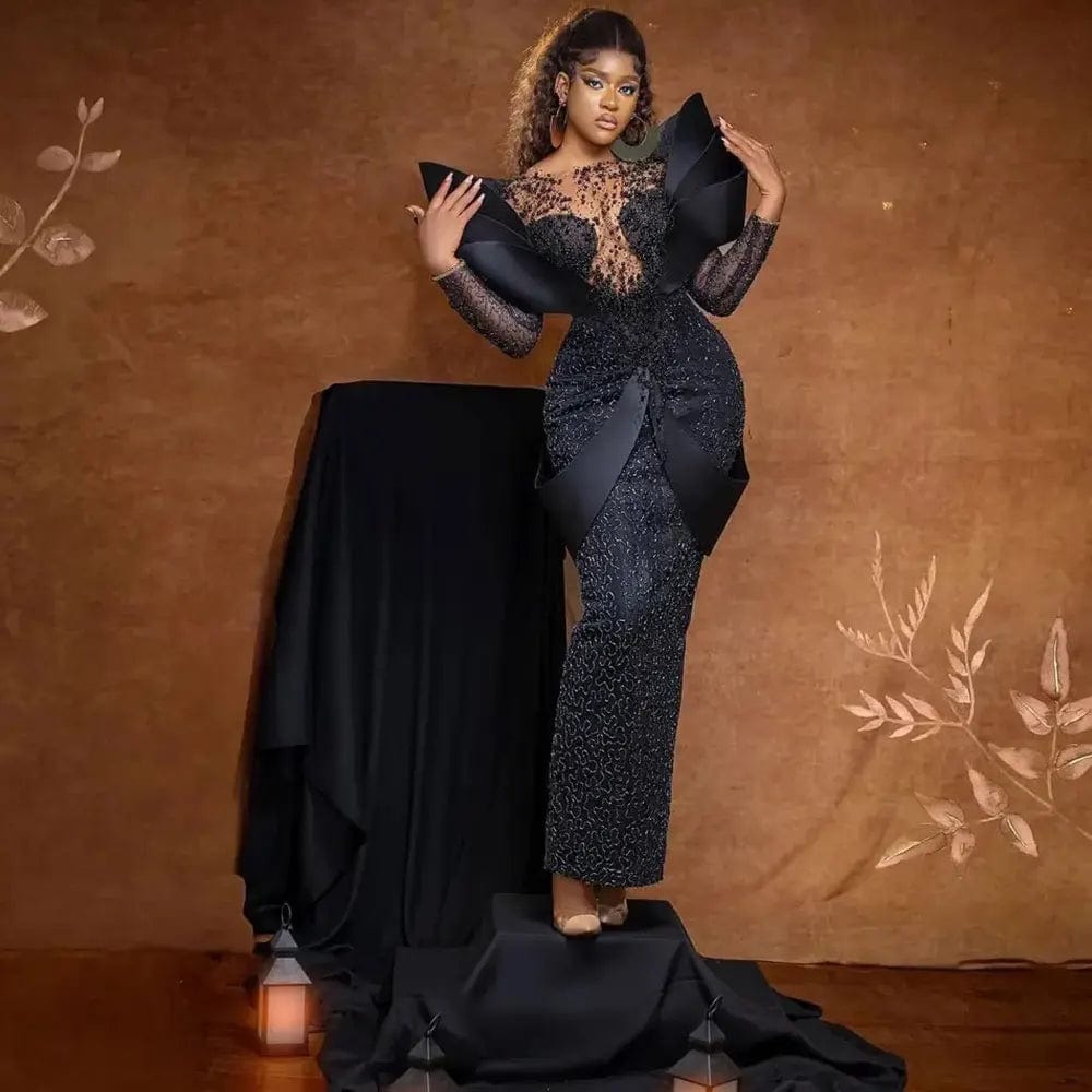 2024 Sexy African Evening Dresses for Women Mermaid Black Lace Prom Gowns Off Shoulder Aso Ebi Wedding Dress robes de soirée - SHOWLU FASHION STORE