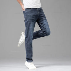 2024 Summer Thin Men's Elastic Cotton Jeans Fashion Gray Comfortable Business Straight Casual Pants High Quality Brand Trousers - SHOWLU FASHION STORE