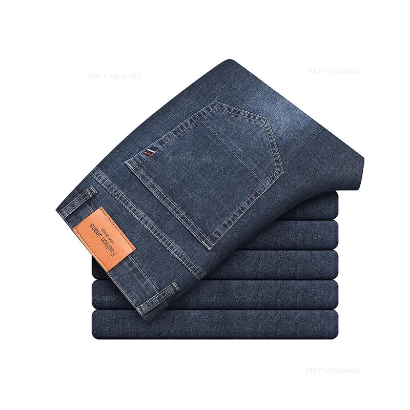 2024 Summer Thin Men's Elastic Cotton Jeans Fashion Gray Comfortable Business Straight Casual Pants High Quality Brand Trousers - SHOWLU FASHION STORE